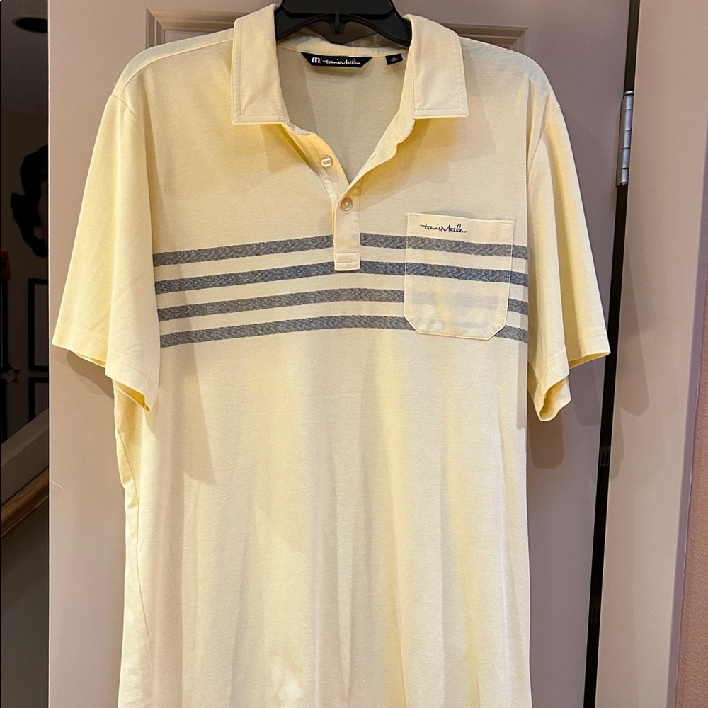 Travis Mathew Yellow Polo with Gray Stripes